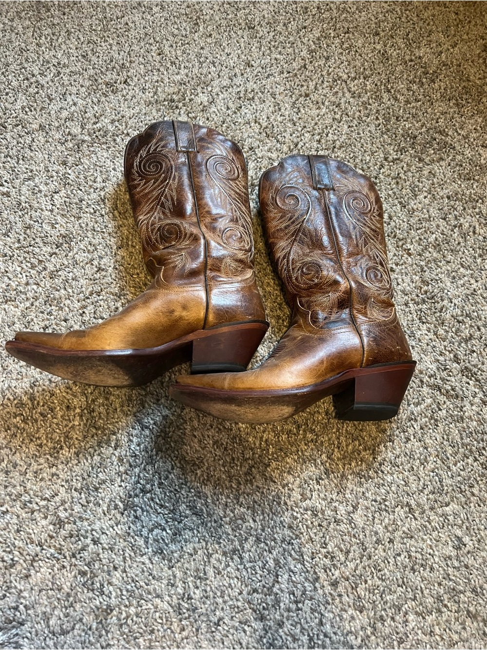 Justin Brown Leather Western Cowboy Boots - Brown